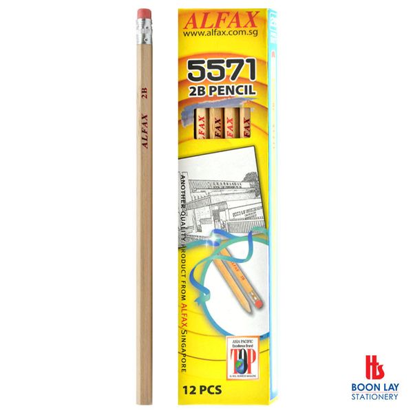 ALFAX  Wooden Pencil with Eraser 2B - Box of 12's (5571)