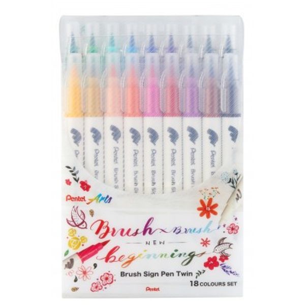 PENTEL Brush Sign Pen Twin - Set of 18 Colours (SESW30C-18E)