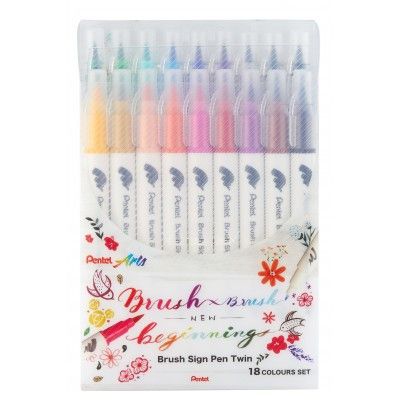 PENTEL Brush Sign Pen Twin - Set of 18 Colours (SESW30C-18E)