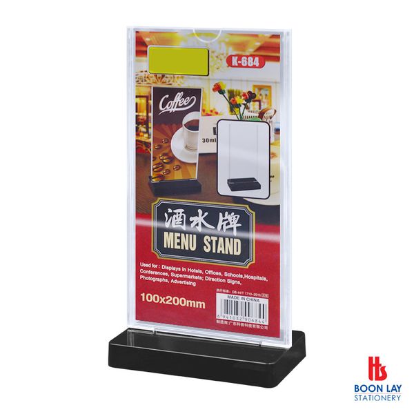 Acrylic Menu Stand Flat Face 100x200mm (K684)