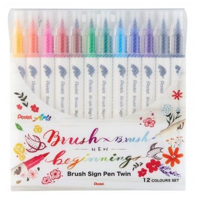 PENTEL Brush Sign Pen Twin - Set of 12 colours (SESW30C-12E)