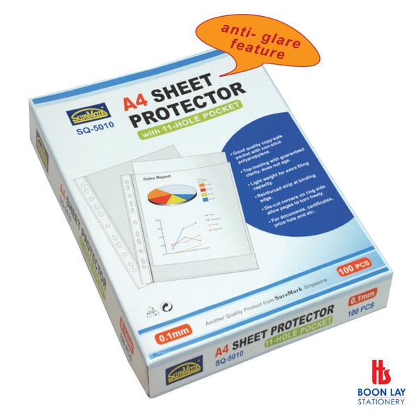 SUREMARK Sheet Protector 11-Hole 0.1mm A4 - Box of 100's (SQ5010)
