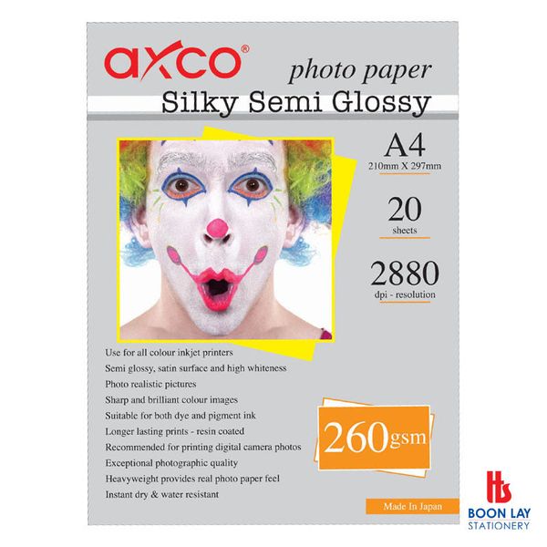 AXCO Silky Semi Glossy Photo Paper 260gsm A4 - Pack of 20's