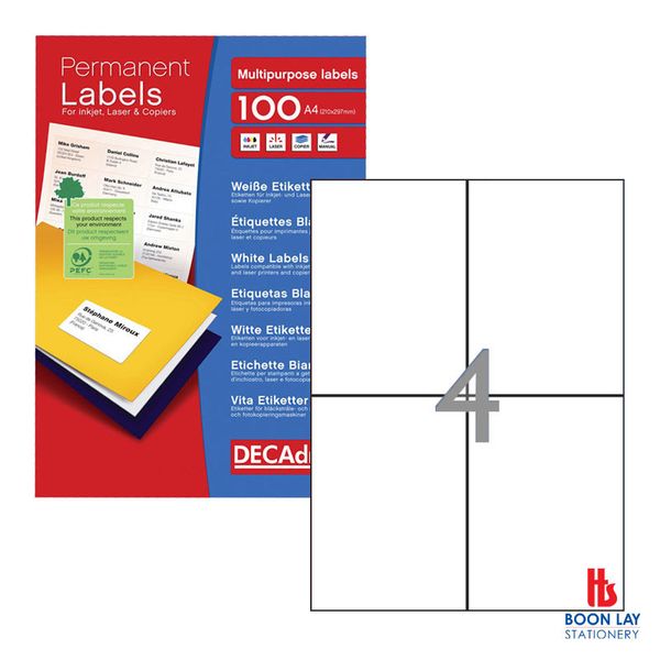 DECADRY White Labels 105x148.5mm - Box of 100's (DLW1781)