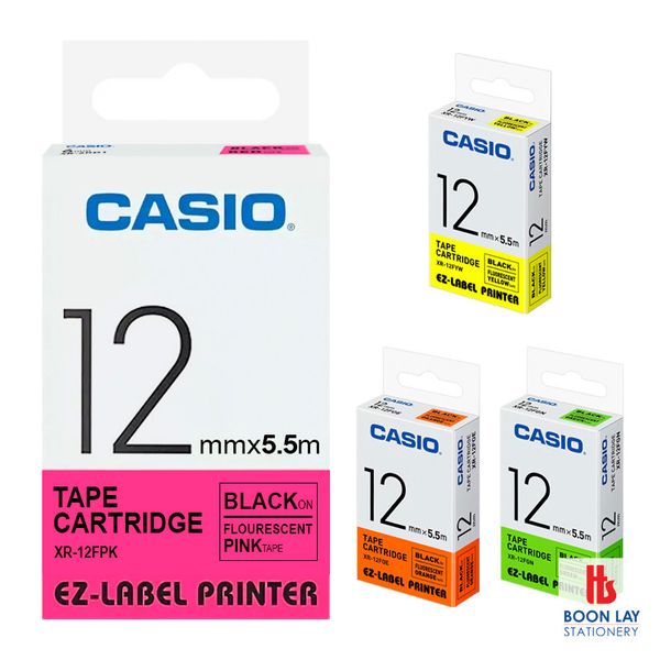 CASIO Ez-Label Printer Tape Cartridge 12mm - Flourescent Colours (XR12F)