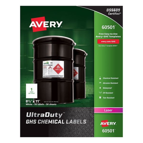 AVERY UltraDuty™ GHS Chemical Labels for Laser Printers - Pack of 50's (60501)