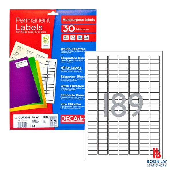 DECADRY White Labels 25.4x10mm - Pack of 10's (OLW4908)