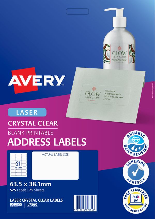 AVERY Crystal Clear Address Labels 63.5x38.1mm- Pack of 25's (L7560-25)