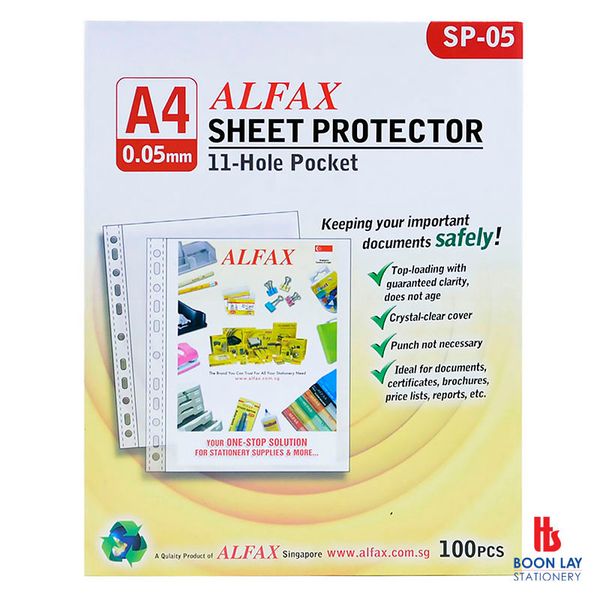 ALFAX Sheet Protector 11-Hole 0.05mm A4 - Box of 100's (SP05)