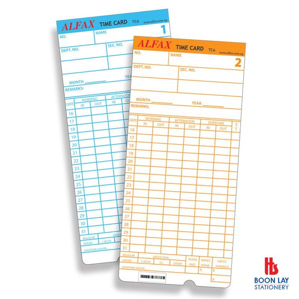 ALFAX Time Card Semi Hole - Pack of 100's (TCA)