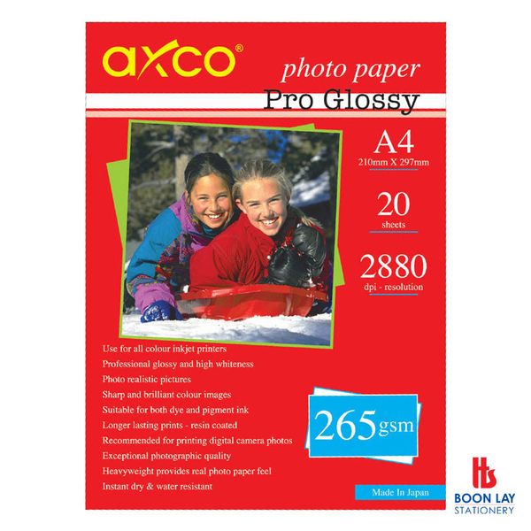 AXCO Pro Glossy Photo Paper 265gsm A4 - Pack of 20's