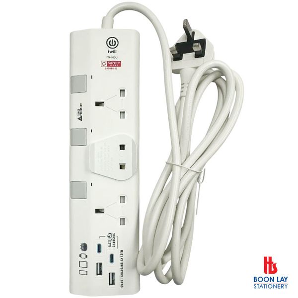 3 Way Power Strip with USB(A)+USB(C) 2.5meter (913U)