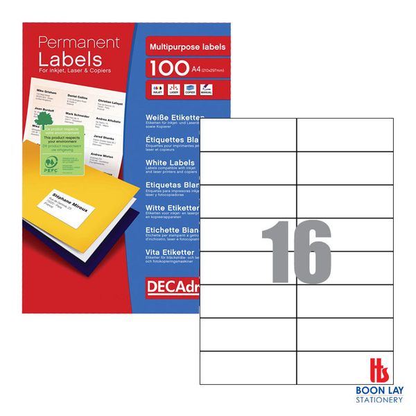 DECADRY White Labels 105x37.5mm - Box of 100's (DLW1739)