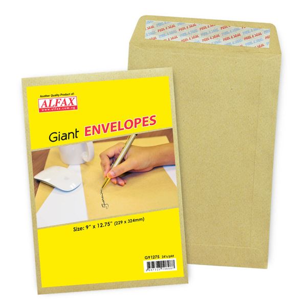 ALFAX Giant Peel & Seal  Envelope 9x12.75" - Pack of 24's