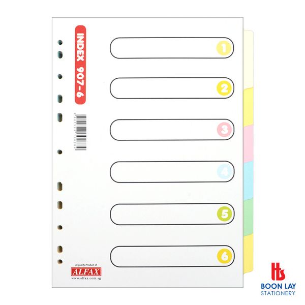 ALFAX Paper Divider 6 Colours A4 - Pack of 8's (907-6)