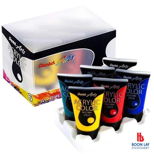 PENTEL Acrylic Paint - 6 Colours 28ml (WA2-6E)