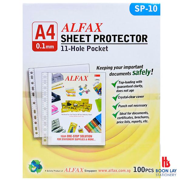 ALFAX Sheet Protector 11-Hole 0.10mm A4 - Box of 100's (SP10)