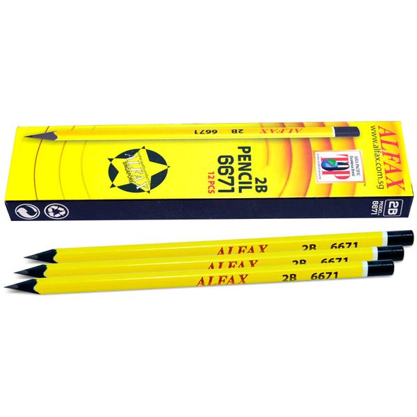 ALFAX Black Wood Triangle Pencil - 2B Box of 12's (6671)
