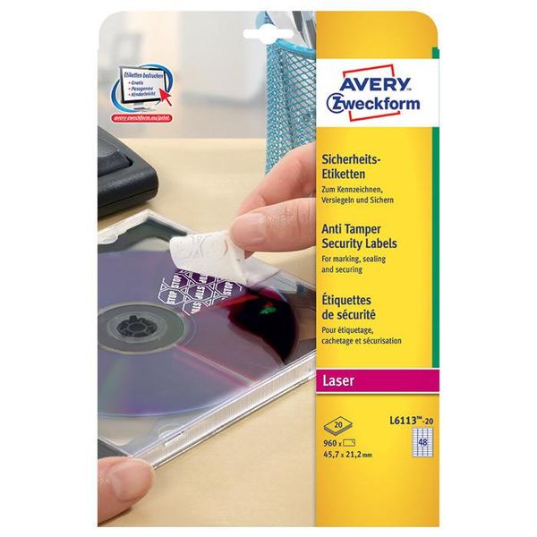 AVERY Zweckform® Tamper Proof Labels 45.7x21.2mm- Pack of 20's (L6113-20)