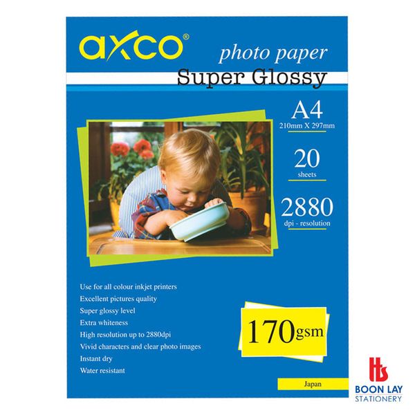 AXCO Photo Paper Super Glossy 170gsm A4 - Pack of 20's