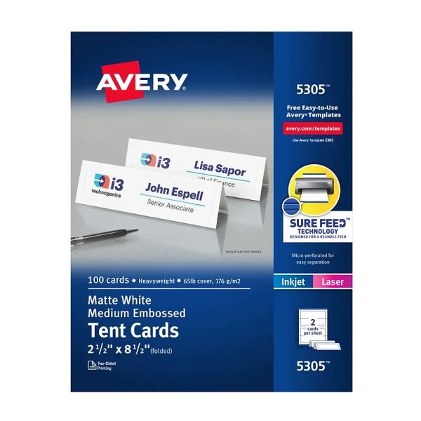 AVERY Medium Embossed Tent Cards - Box of 50's (5305)
