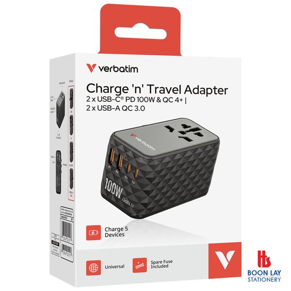 VERBATIM 4 Port Universal Travel Adapter GaN III 100W (32121)