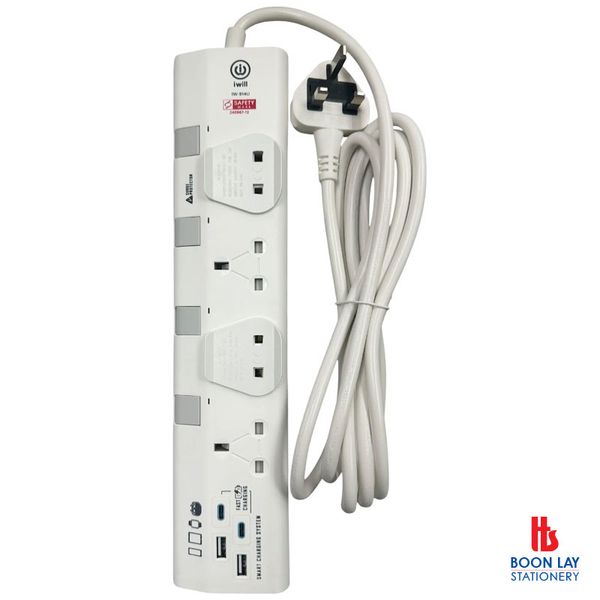 4 Way Power Strip with USB(A)+USB(C) 2.5meter (914U)