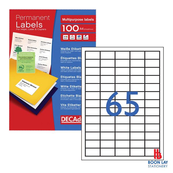 DECADRY White Labels 38x21.2mm - Box of 100's (DLW1745)