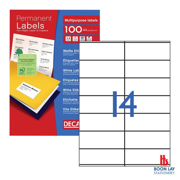 DECADRY White Labels 105x42mm - Box of 100's (DLW1802)