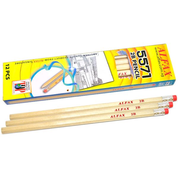 ALFAX Wooden Pencil with Eraser 2B - Box of 12's (5571)