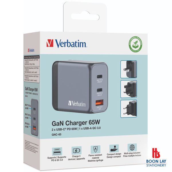 VERBATIM USB 3-Port GaN Charger 65W GNC-65 (32201)