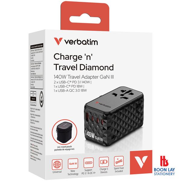 VERBATIM 4 Port Universal Travel Adapter GaN III 140W (32125)