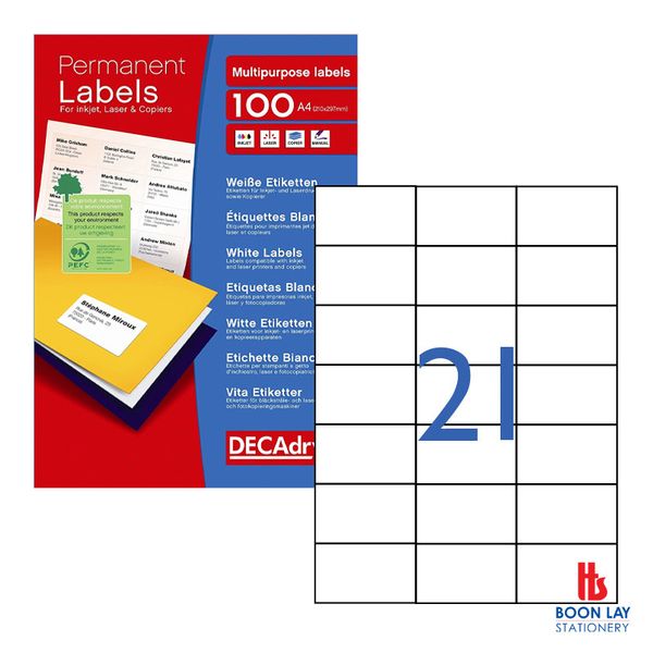 DECADRY White Labels 70.0x42.3mm - Box of 100's (DLW1738)