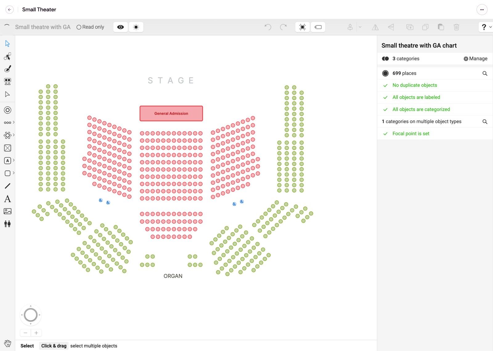 Eventrise seat map on a small theater