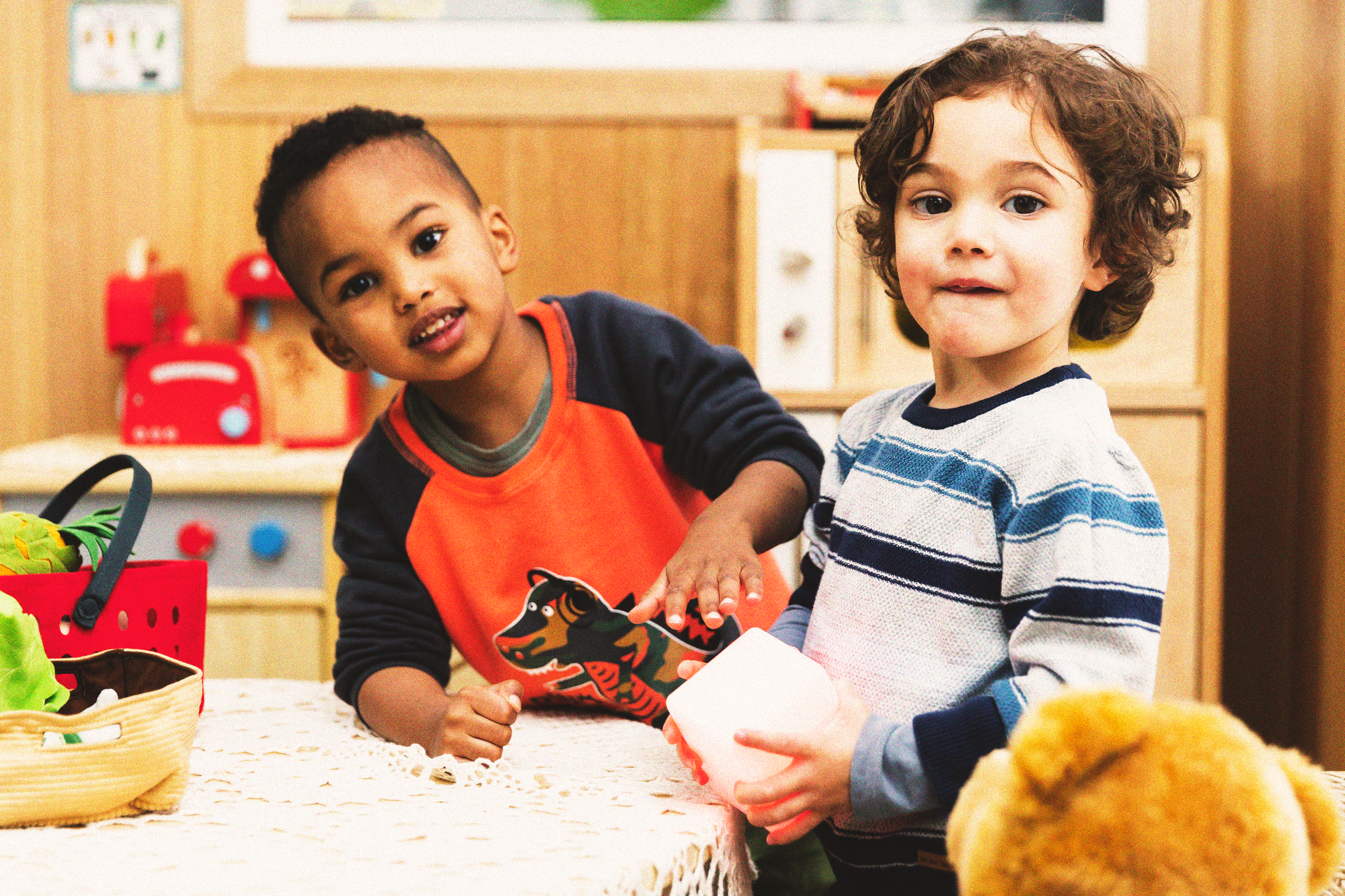 Two young boys playing