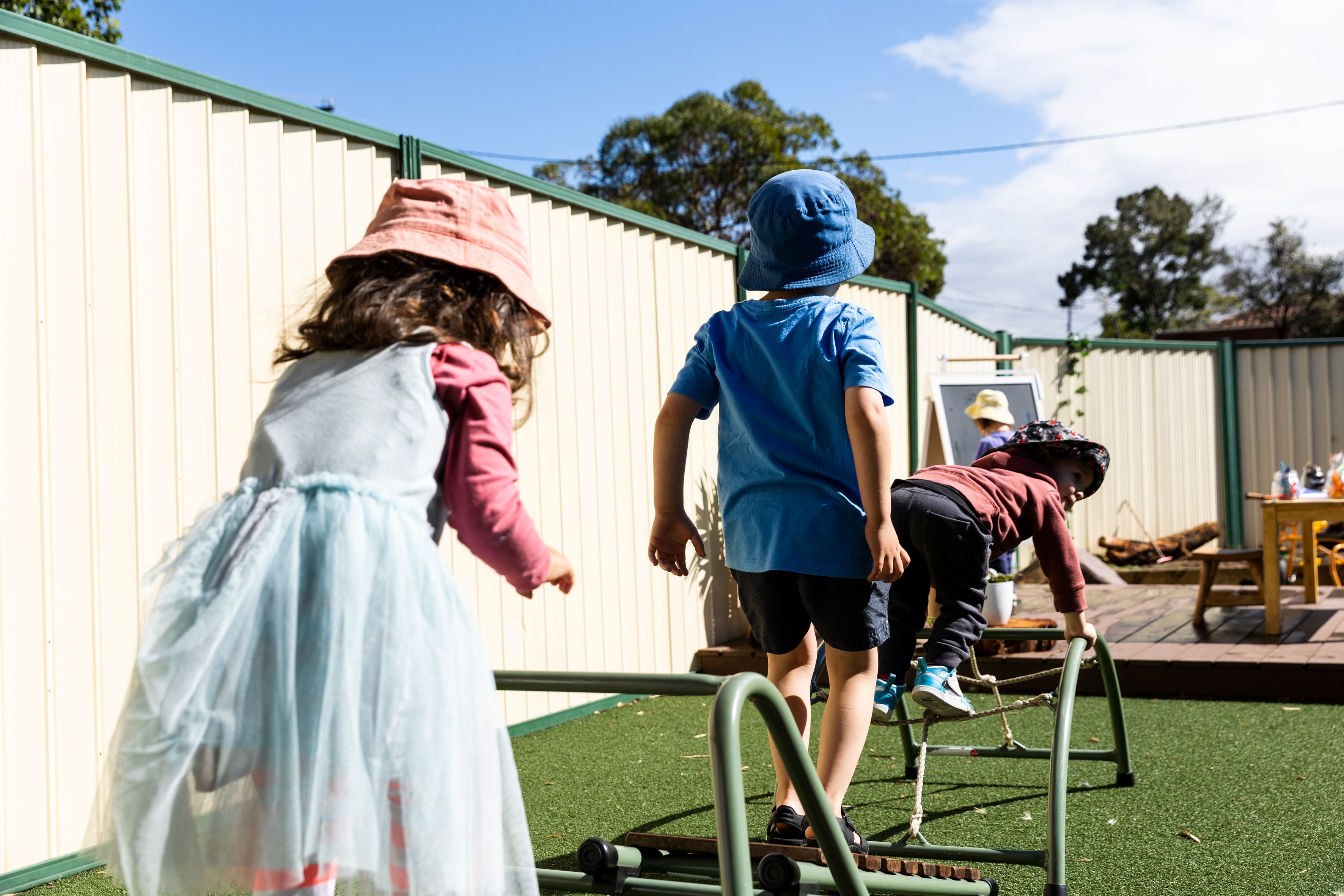 Children playing on a climbing frame