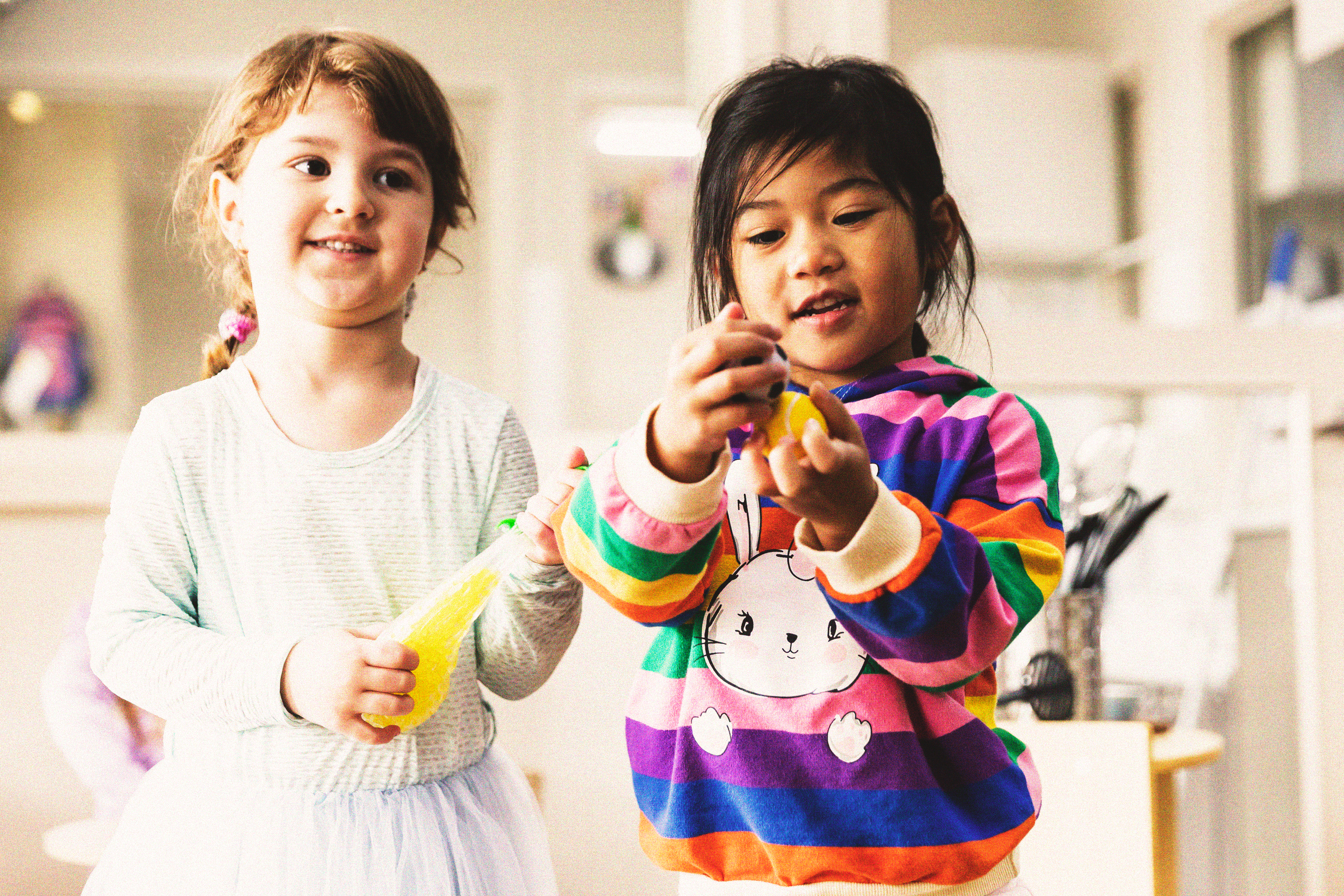 Two young girls playing