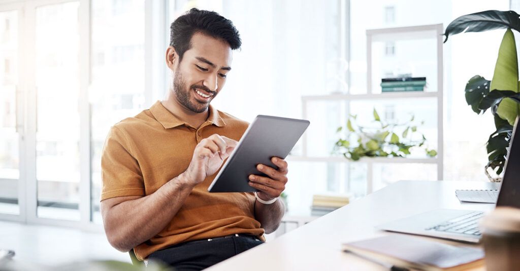 man providing feedback at work