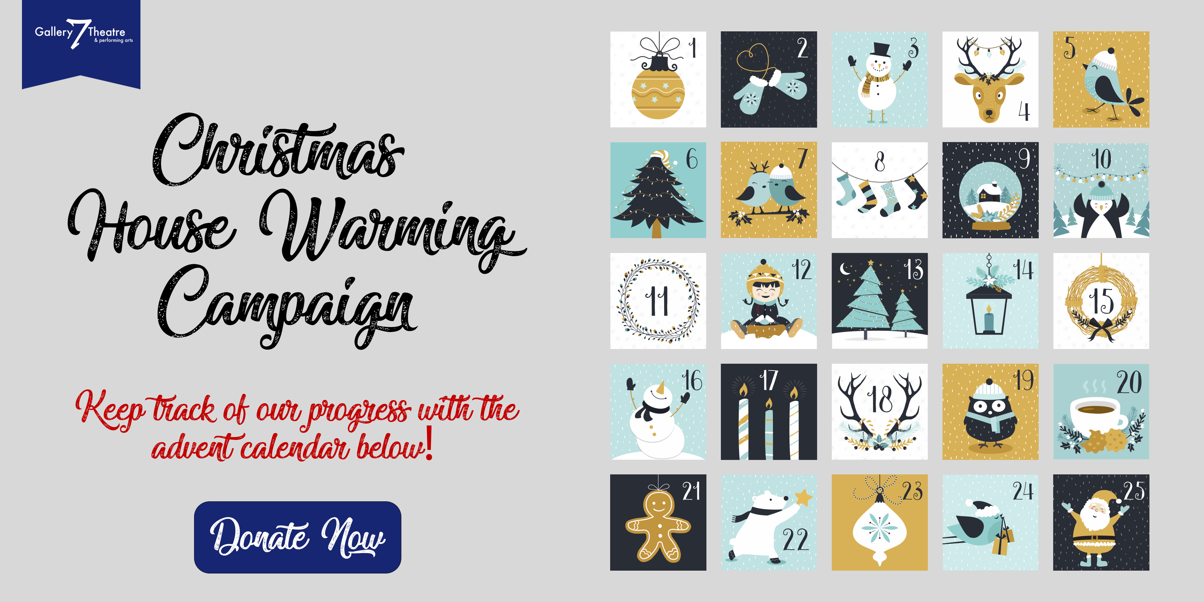 Christmas House-Warming Campaign: an advent calendar graphic with a donate now button