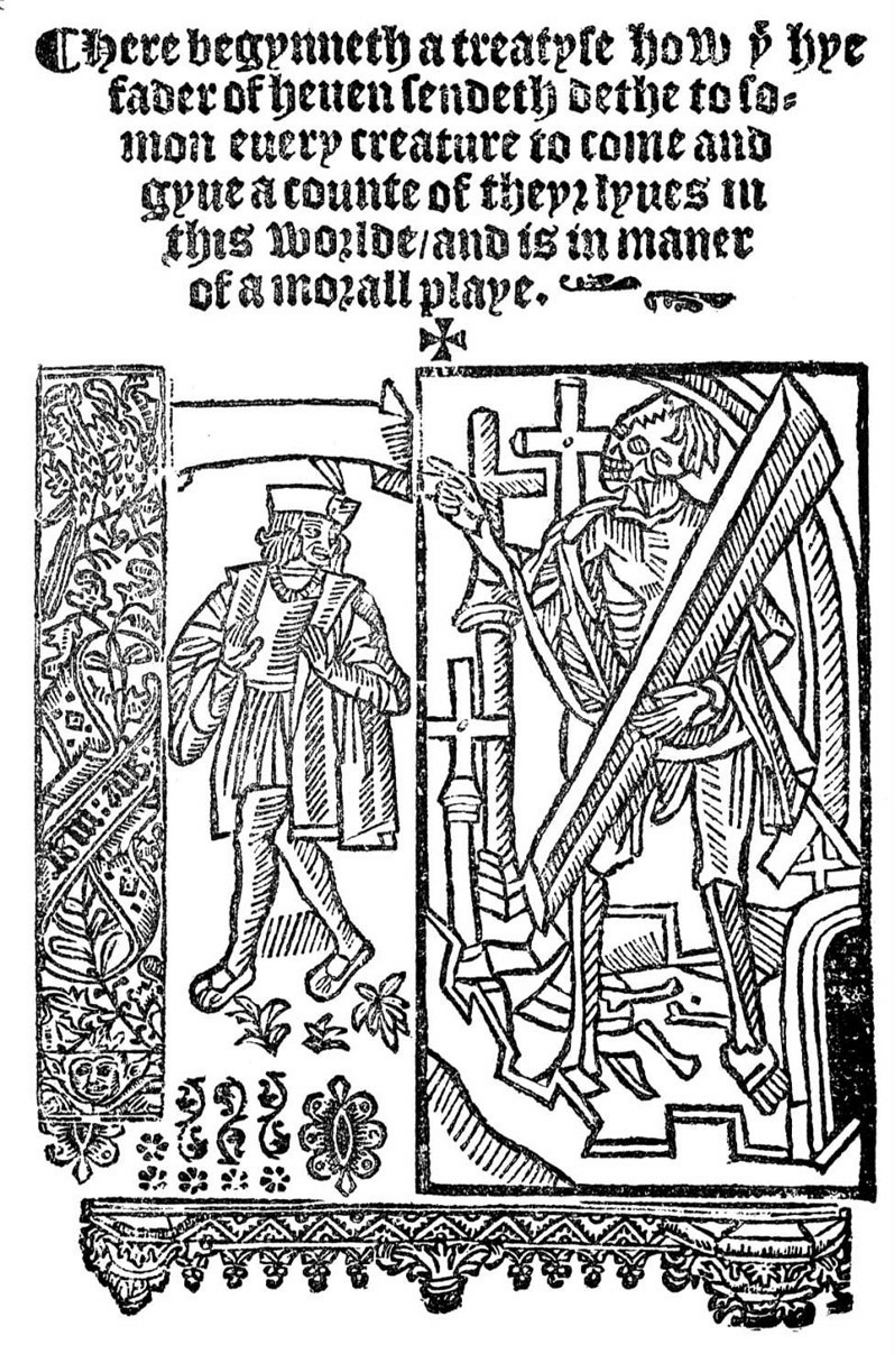 A woodcut image of Everyman