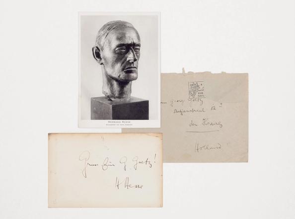 Widmungstext und Unterschrift auf Porträtfotografie., Hesse, Hermann