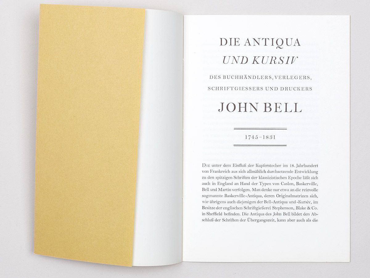 Die Antiqua und Kursiv des Buchhändlers, Verlegers, Schriftgiessers und Druckers John Bell., Caflisch, Max
