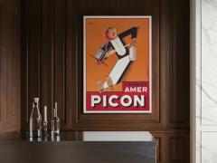 Rare 1925 Art Deco poster designed by Sepo. It shows a waiter pouring soda water into a glass of Amer Picon.