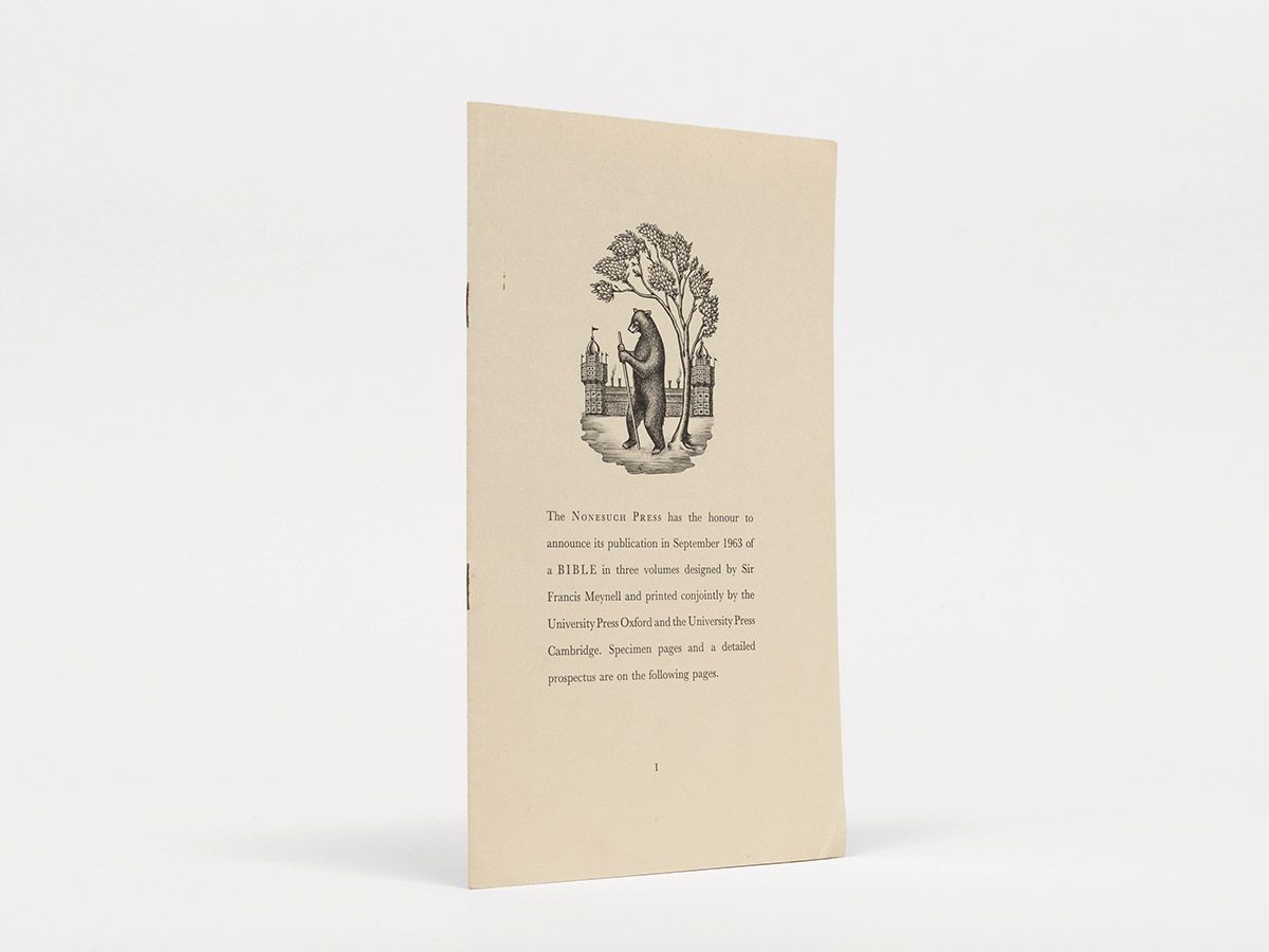 The Nonesuch Press has the honour to announce its publication in September 1963 of a Bible…, [Nonesuch Press]
