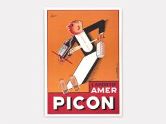 Rare 1925 Art Deco poster designed by Sepo. It shows a waiter pouring soda water into a glass of Amer Picon.