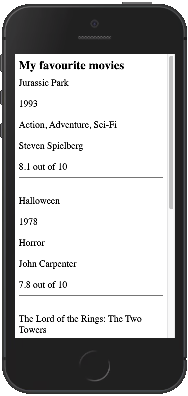 Table on mobile with stylings to resemble a list, headings are not currently visible