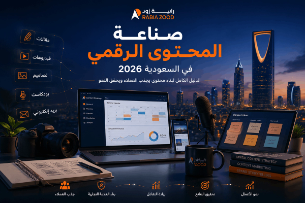 صناعة المحتوى الرقمي في السعودية 2026 | الدليل الكامل لبناء محتوى يجذب العملاء ويحقق النمو