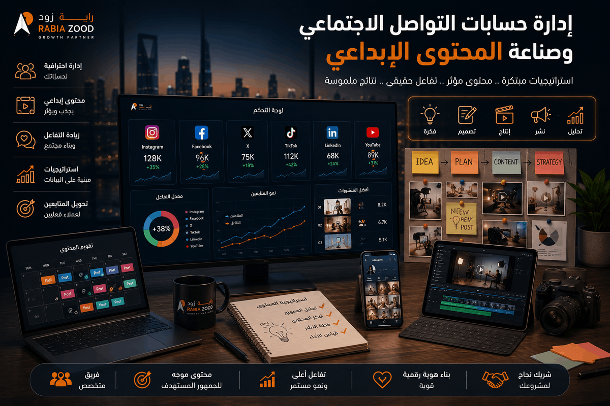 إدارة حسابات التواصل الاجتماعي وصناعة المحتوى الإبداعي
