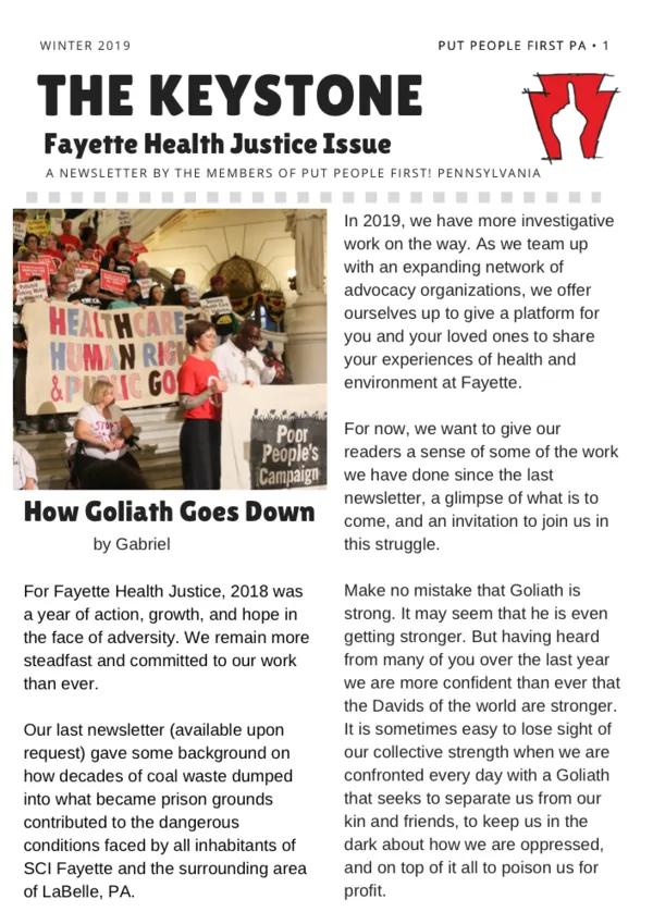 Cover of The Keystone, Winter 2019 — Fayette Health Justice Issue