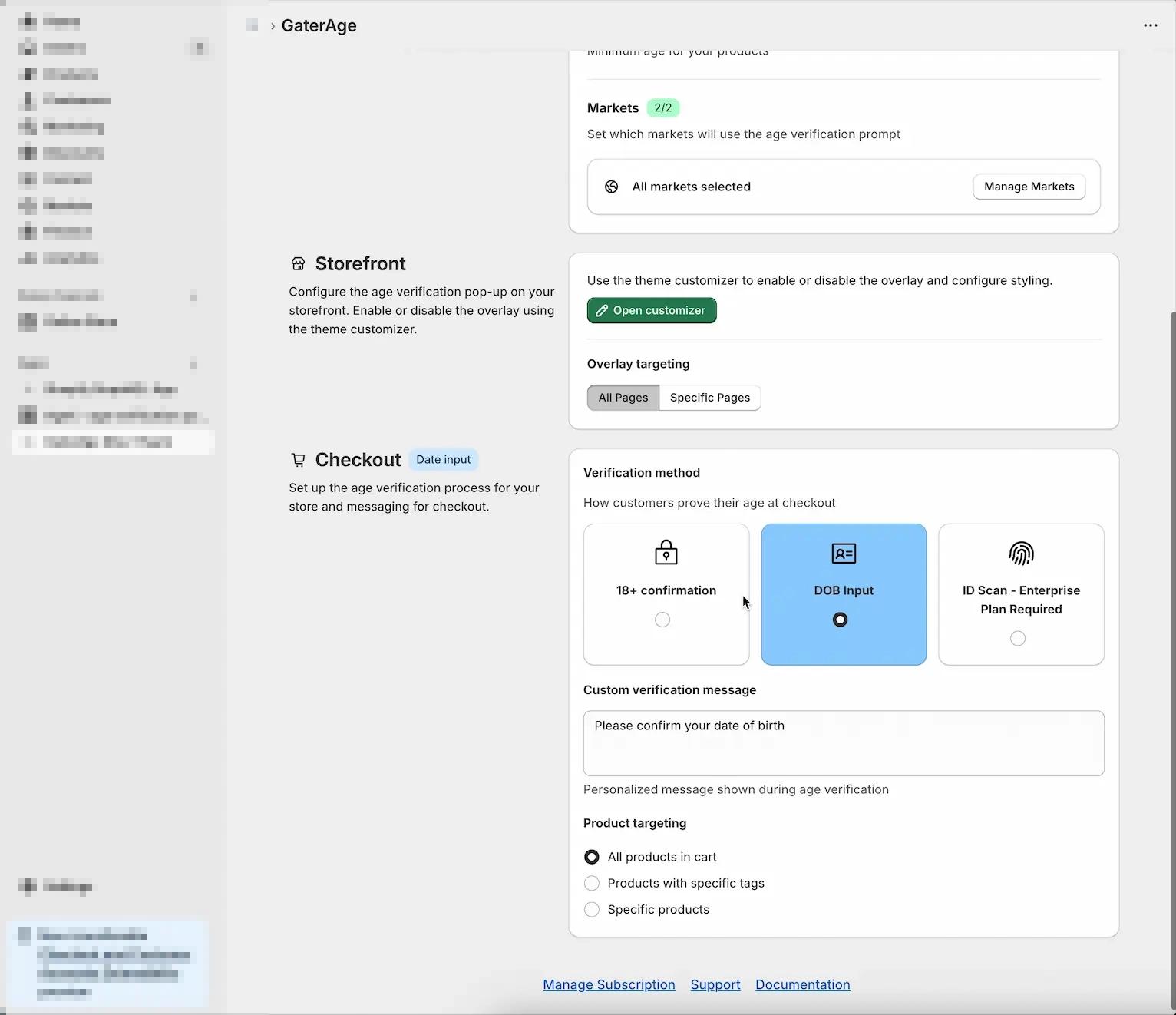 Screenshot of admin panel showing verification methods